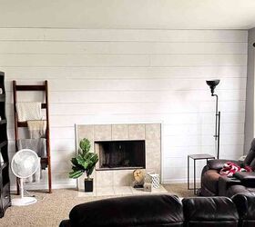 s 15 ways to update the fireplace you can t stand to look at anymore, Install a rustic shiplap accent wall