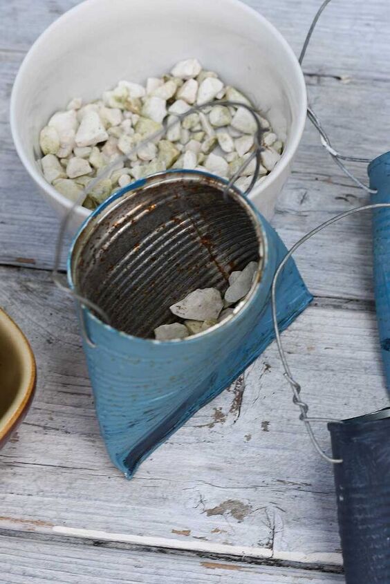 tin can number planters for the front door