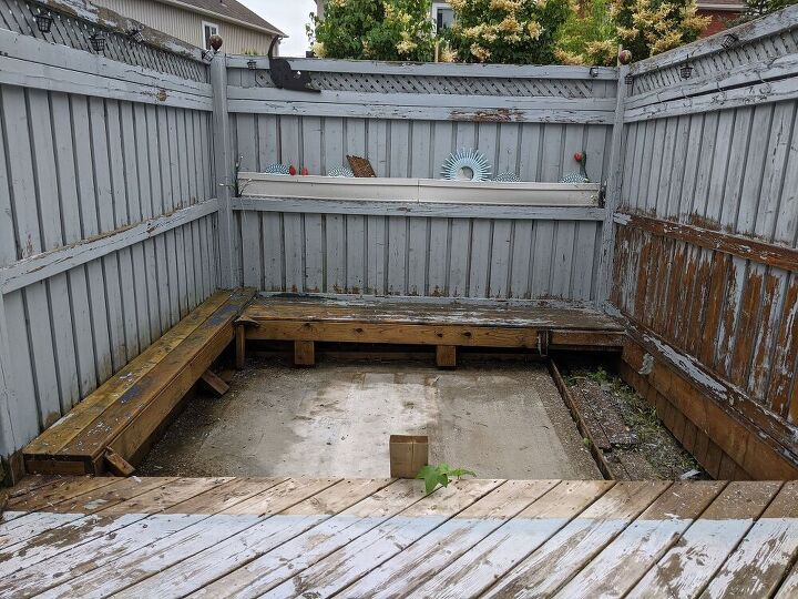 hole from former hot tub becomes sunken lounge space, Pressure washed