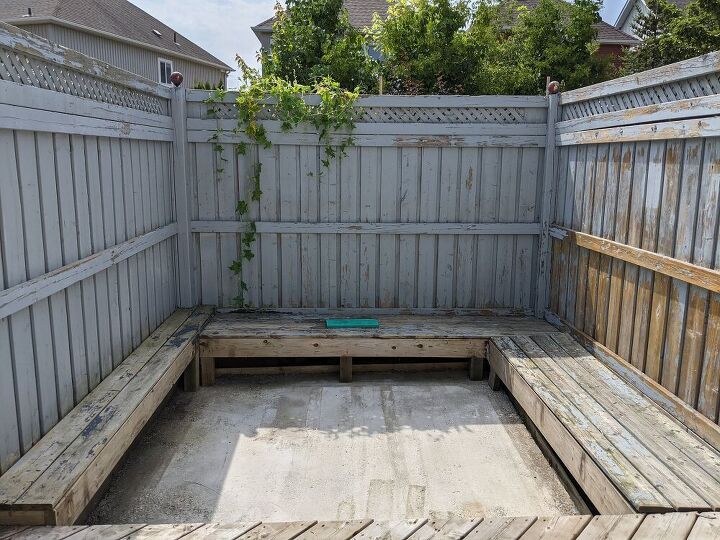 hole from former hot tub becomes sunken lounge space, Walkway re installed