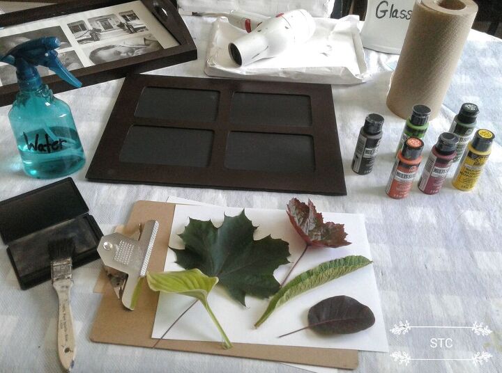 arte con hojas de otoo para una bandeja de mesa tambin es una opcin extra, Materiales utilizados