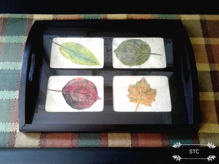 creating leaf art to style a fall frame tray, Table Top Display