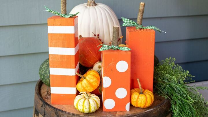 s 14 outdoor decor ideas everyone needs to see before fall, These cute wood block pumpkins