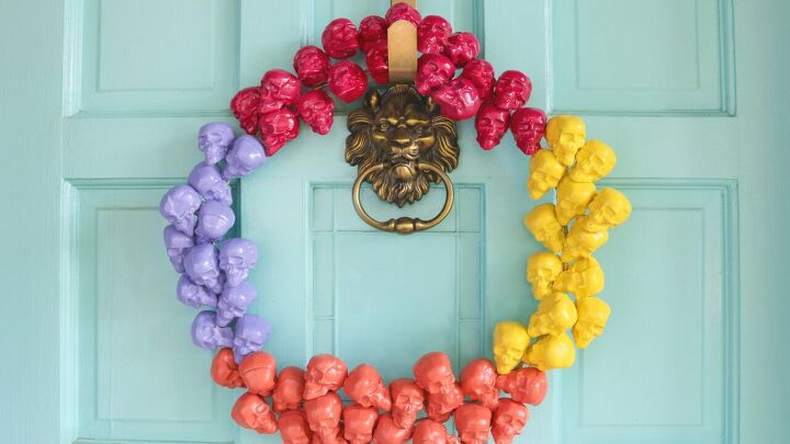 s 15 gorgeous ways to switch up your decor this fall, Her rainbow skull wreath