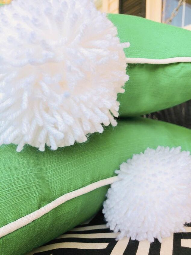 a fall wreath idea in 3 easy steps, Pom poms completely transformed these outdoor pillows