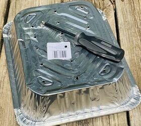 Poke holes through the bottom of a foil pan to create a mini outdoor paradise