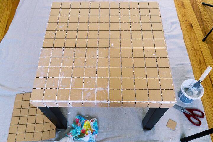 diy tile table as seen on tiktok, As you can see that left bottom side was my first tile that I attached It got better after