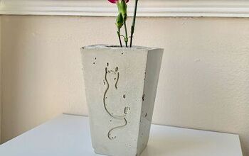 A DIY Cement Vase With A Cat Design