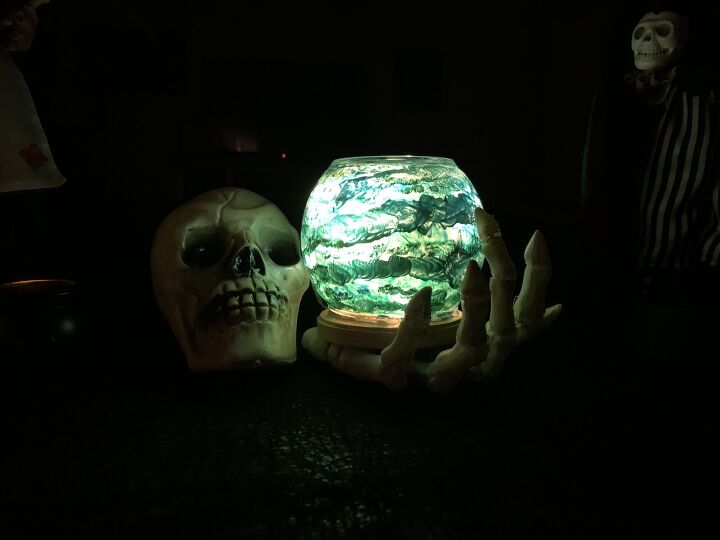 diy skeleton hand holding crystal ball