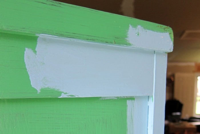 painted furniture decorated with adhesive drawer liner