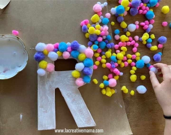 get kids crafting with easy pom pom paper mache letters