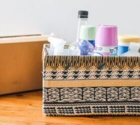 s 16 of the best ways to repurpose the stuff in your recycling bin, Her lovely patterned cardboard storage box