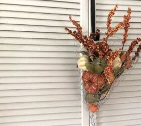 s 12 ways to turn household items into gorgeous fall pumpkin decor, Her festive chicken wire cornucopia