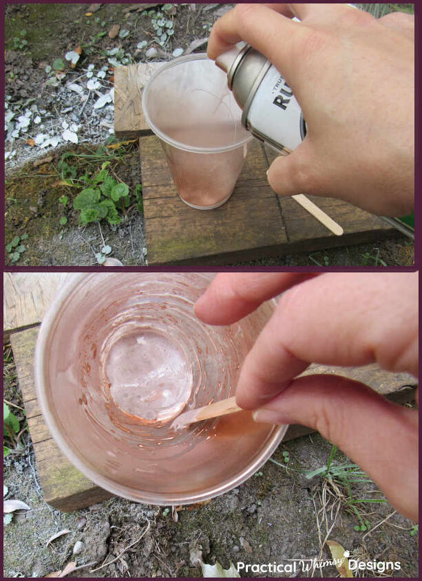 calabazas de cobre goteadas, Mezclando la pintura de cobre en spray con el pegamento