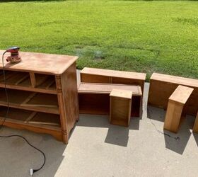 Take the drawers out of an old dresser to turn it into your favorite new piece