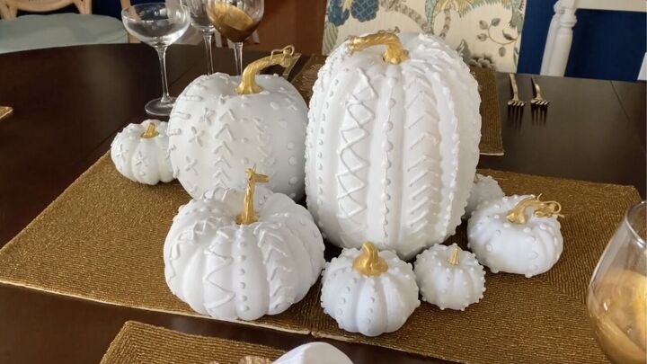 s 13 diy designer ideas you have to try this fall, Her elegant sweater pumpkin centerpiece