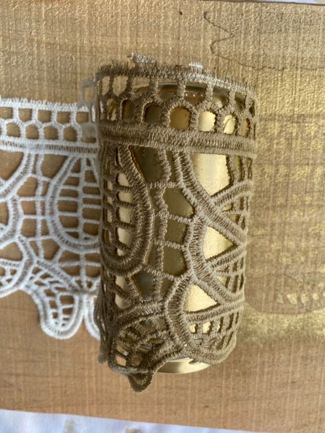 candle holders with painted lace