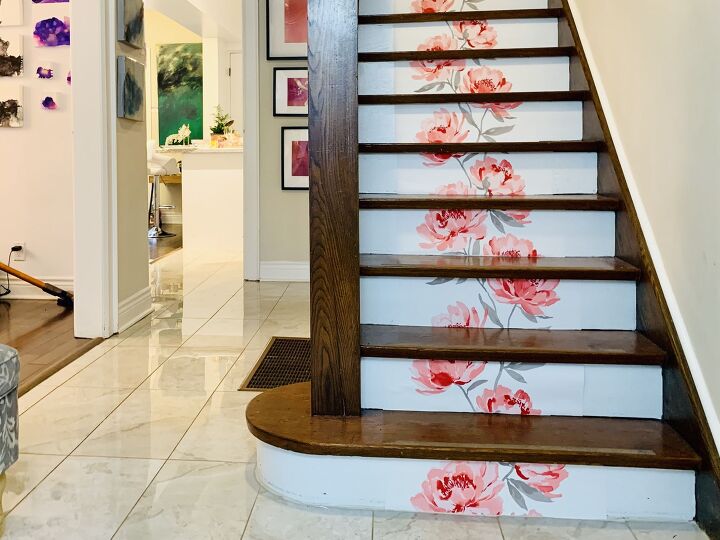 s 15 home upgrades using stencils decor transfers and paper graphics, Her prettified staircase