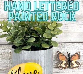 hand lettered painted rock with decoart