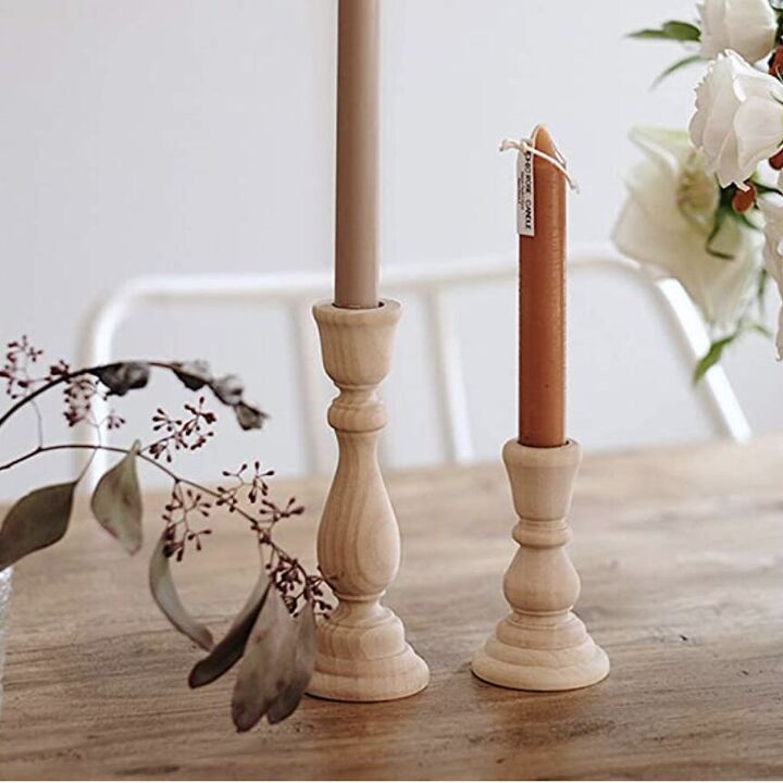 fall wood cake stand diy, Wooden Candlesticks