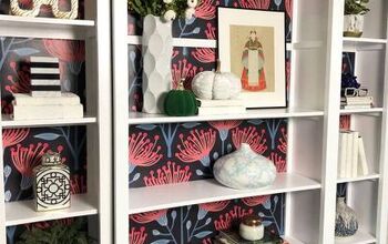 An Easy and Dramatic Bookshelf Makeover Using Wallpaper