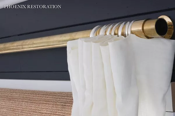 how to clean brass and restore it to its former glory, brass curtain rod with white curtains