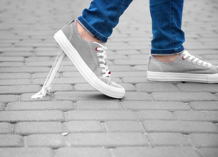 how to remove gum from clothing 12 different ways, gray sneakers stepping in gum on sidewalk