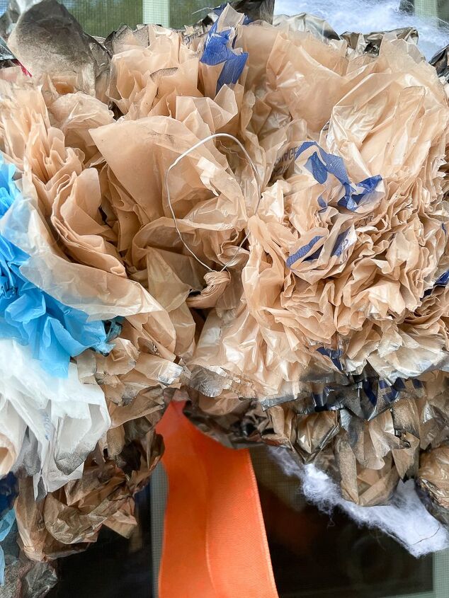 upcycled plastic bag halloween wreath