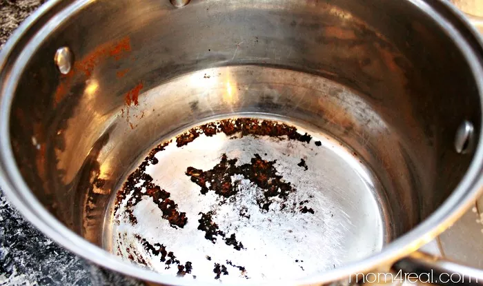 how to clean an instant pot inside and out, burnt food on stainless steel pot