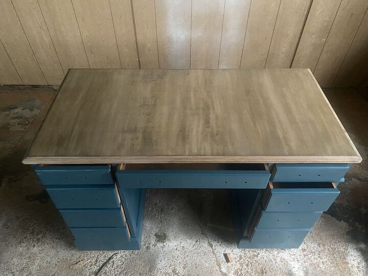 desk renovation using miniwax stain and valspar furniture paint