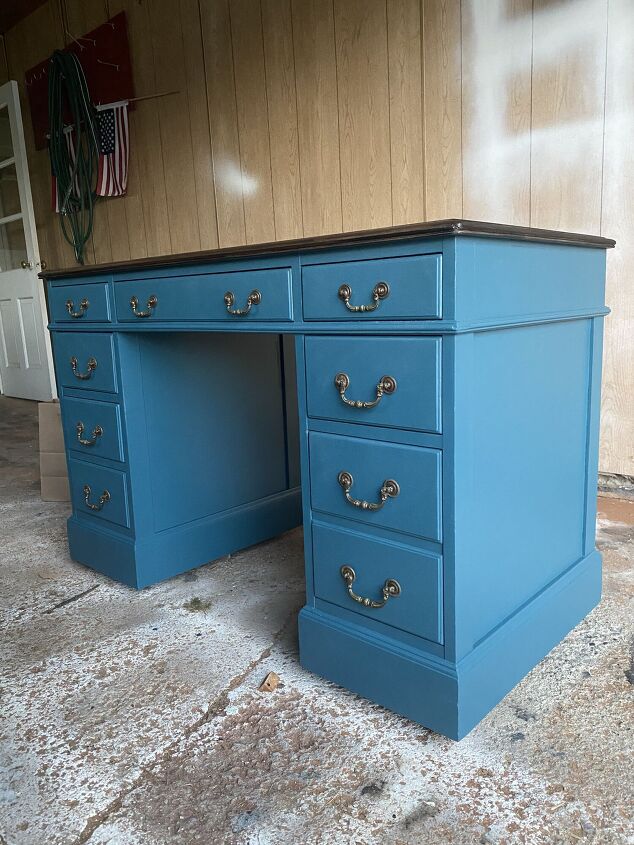 desk renovation using miniwax stain and valspar furniture paint