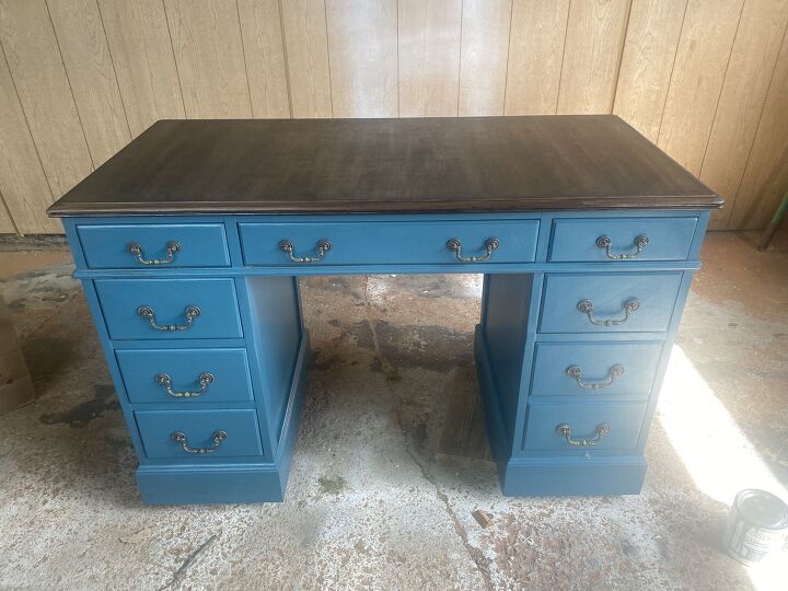 desk renovation using miniwax stain and valspar furniture paint