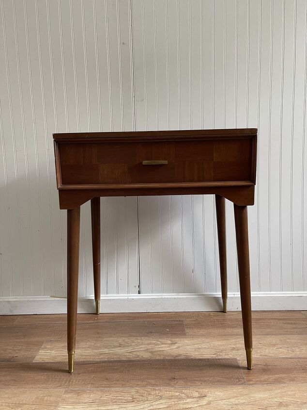 sewing cabinet turned mcm side table