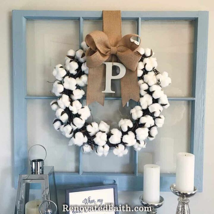 the easiest burlap bow tutorial the secret to making a burlap bow, How To Make A DIY Cotton Wreath For Less Than 10