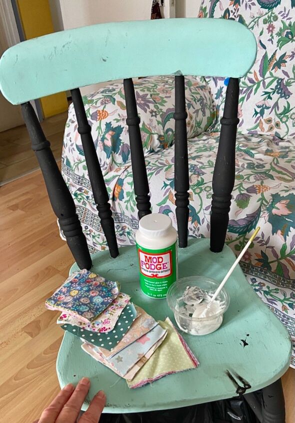 how to pimp up an old chair to a patchwork must have, Mod podge glue sealant