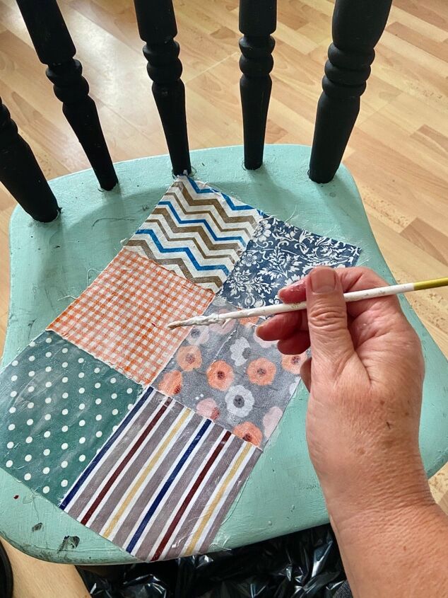 how to pimp up an old chair to a patchwork must have, Sealing fabric