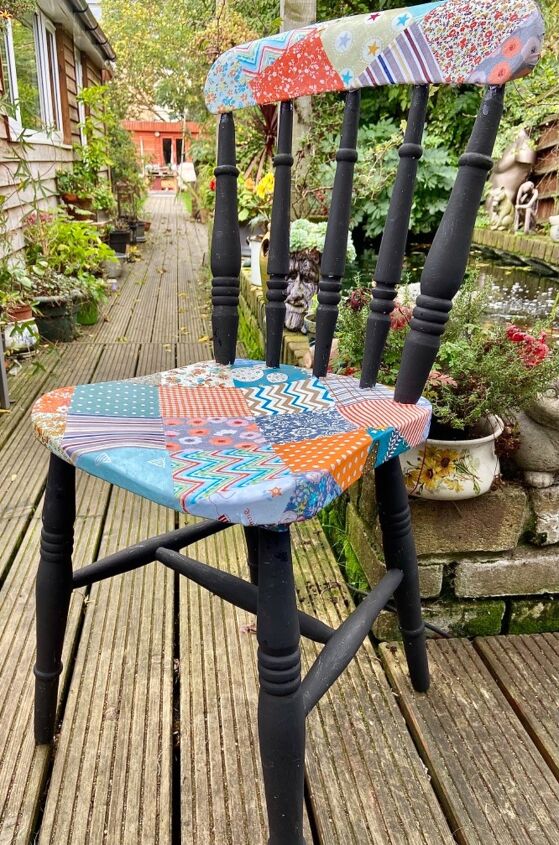 how to pimp up an old chair to a patchwork must have, Decoupaged chair