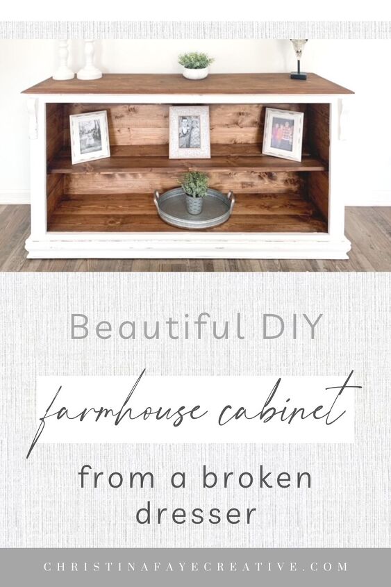 broken dresser repurposed into beautiful farmhouse cabinet