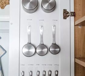 a step by step guide on how to organize kitchen cabinets, How to store measuring spoons and cups