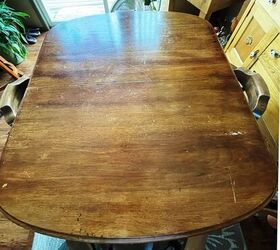 She pours hydrogen peroxide on her dark dining room table & a few steps later, it's beautiful!