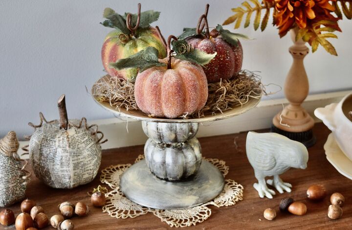 cole abboras em um prato para uma decorao de outono de designer, suporte de bolo de design DIY