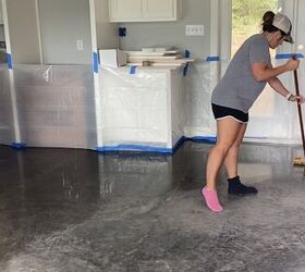 acid staining concrete floors, Brushing the stain into the grooves