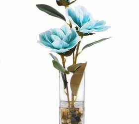 artificial greenery displayed in a glass vase using epoxy, Faux Water and Pebbles B
