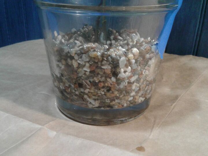vegetacin artificial colocada en un jarrn de cristal con epoxi, Vista lateral de las capas