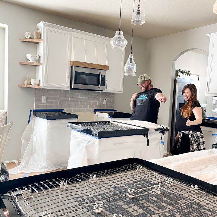 diy concrete countertops, We made sure to cover our floors and cabinets