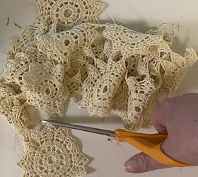 Use those dusty lace table runners to make something pretty for fall