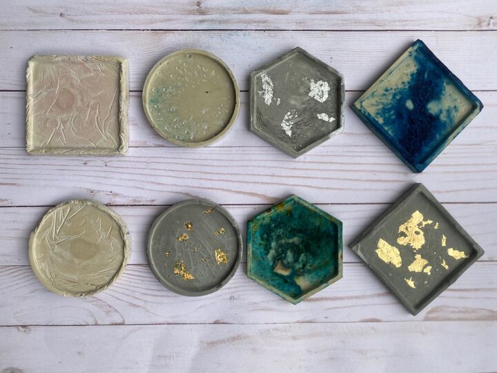how to make cement coasters with metallic gold foil accents gift idea