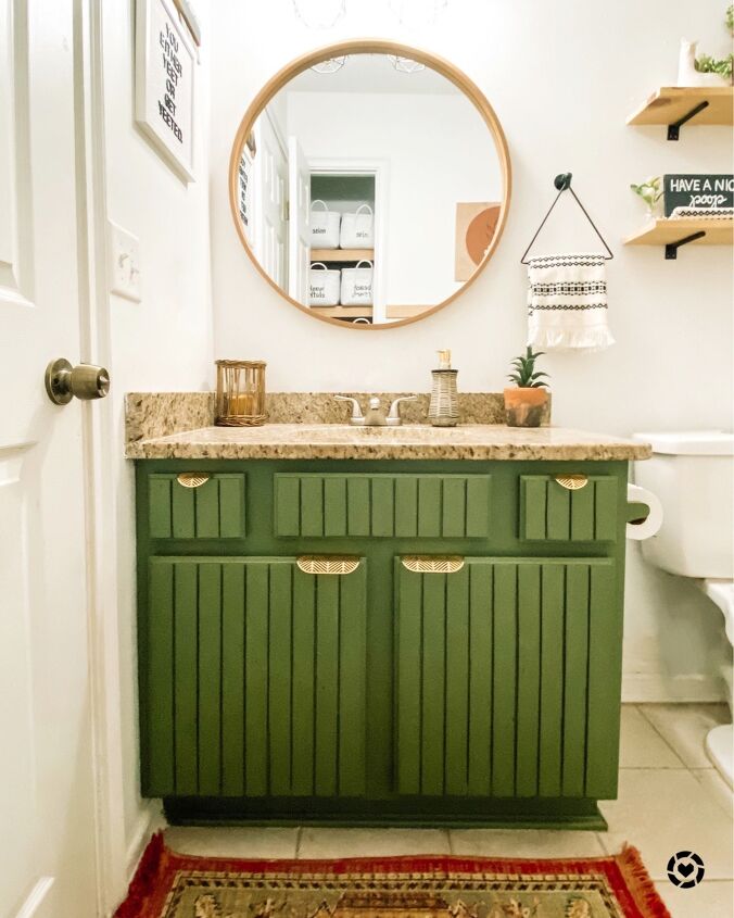 s 15 showstopping ideas that ll make guests gather in your bathroom, Attach wood strips to your vanity