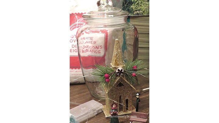 style a light up christmas scene in a jar