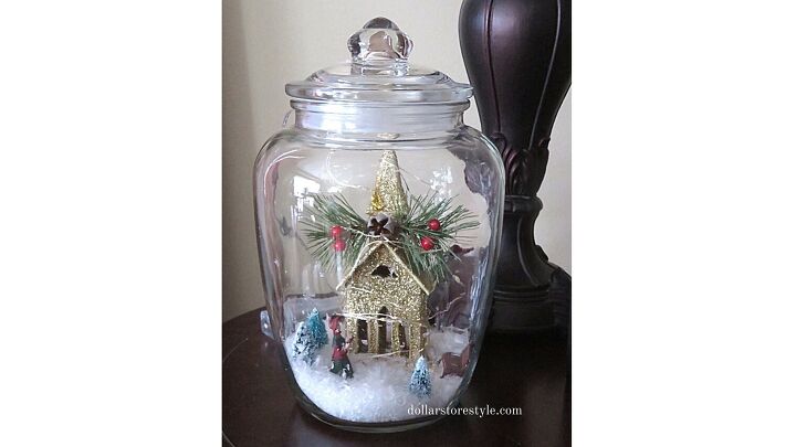 style a light up christmas scene in a jar